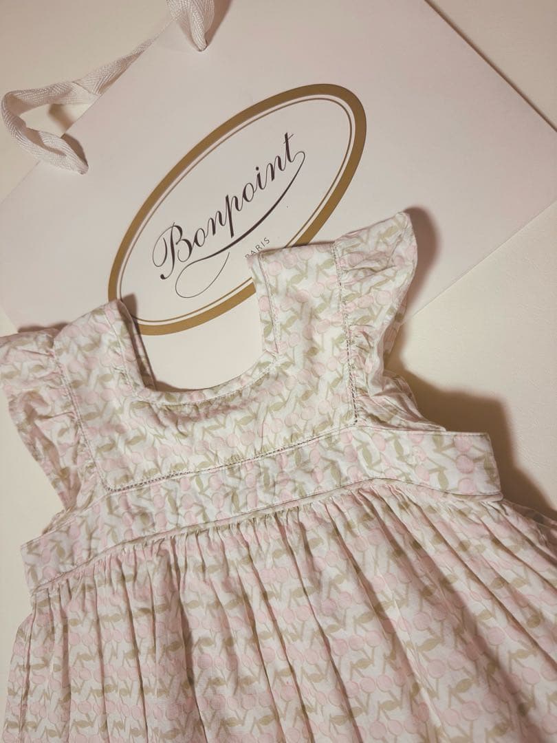 bonpoint ボンポワン⭐︎チェリー柄ピンクのワンピース⭐︎3A