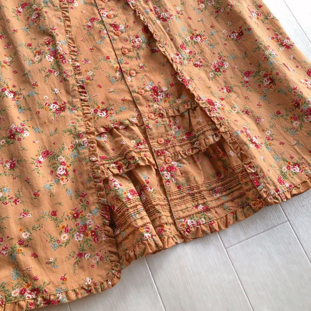 ピンクハウス 花柄 ピンタック ピコフリル 重ね着風 ジャンパースカート