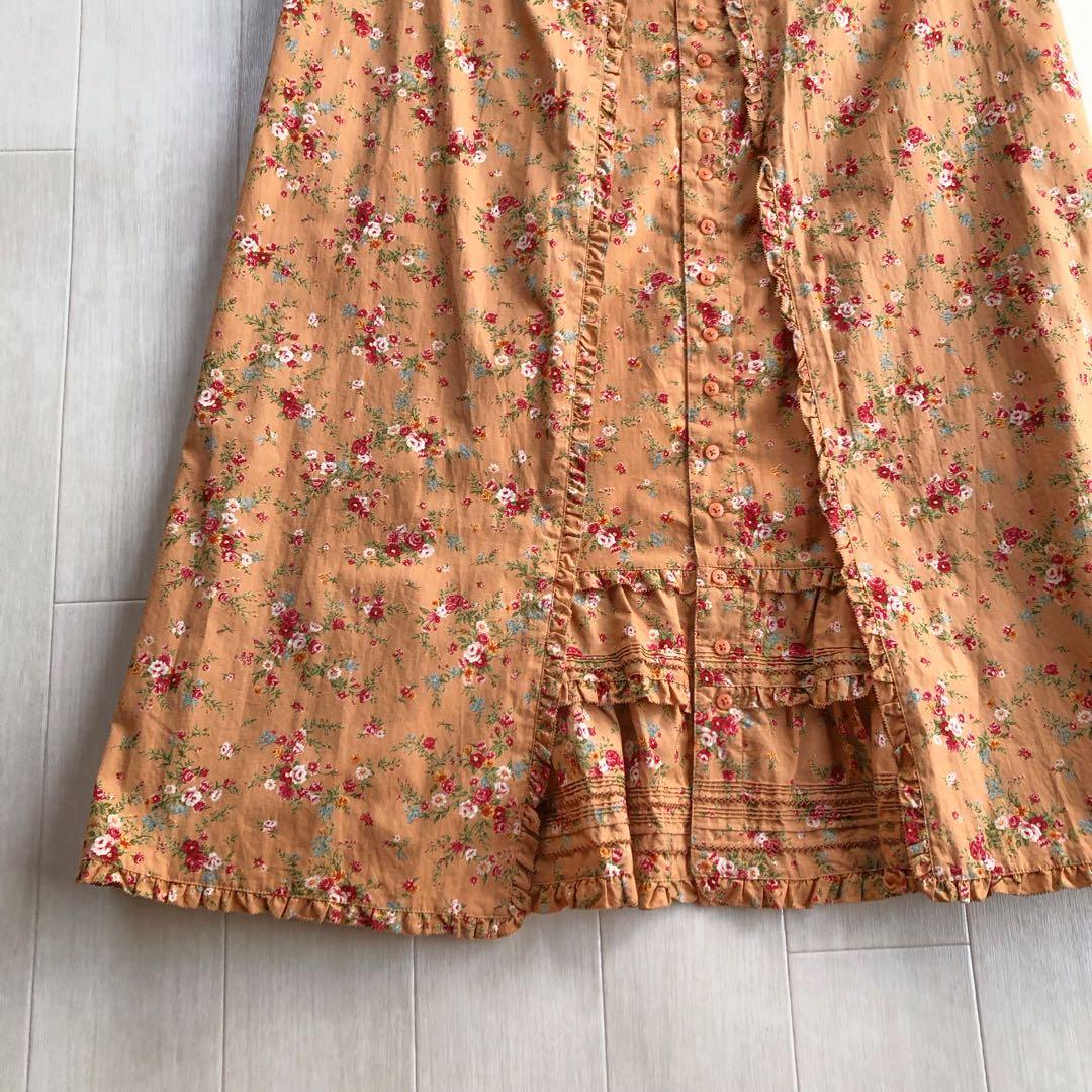 ピンクハウス 花柄 ピンタック ピコフリル 重ね着風 ジャンパースカート