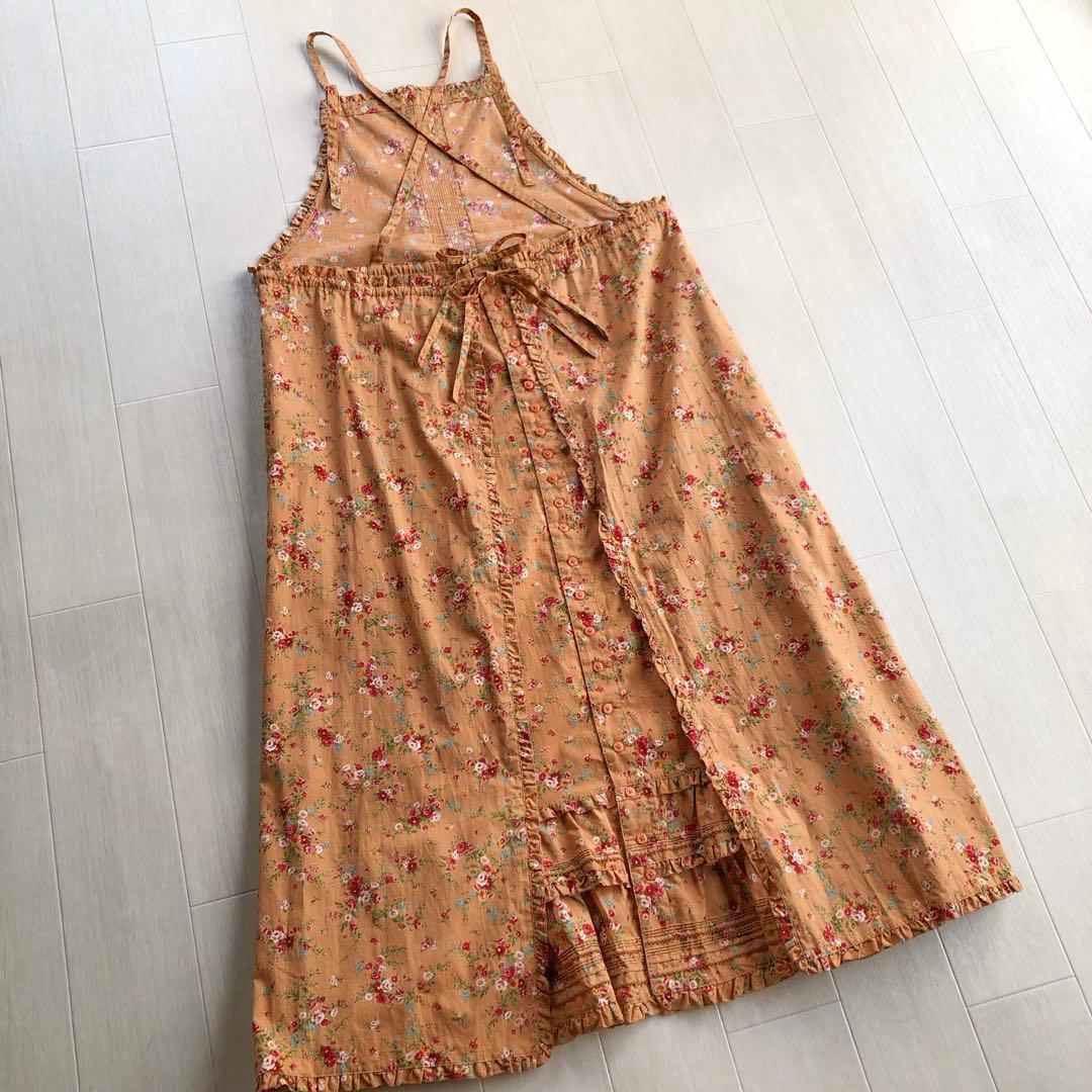 ピンクハウス 花柄 ピンタック ピコフリル 重ね着風 ジャンパースカート