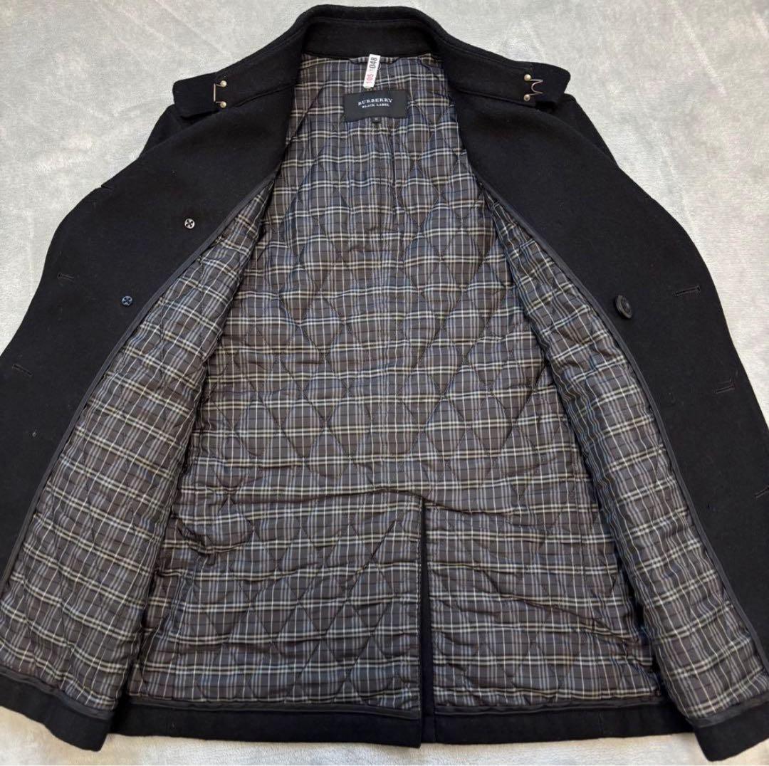 バーバリーブラックレーベル ナポレオンコート ノバチェック 銀ボタン ブラック
