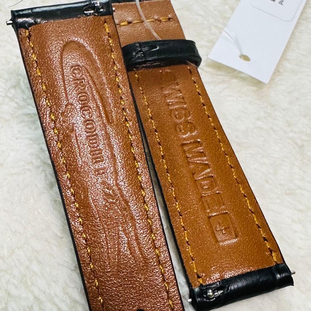 2005#19mm-16mmブラック★本物クロコダイル腕時計用ベルト★スイス製