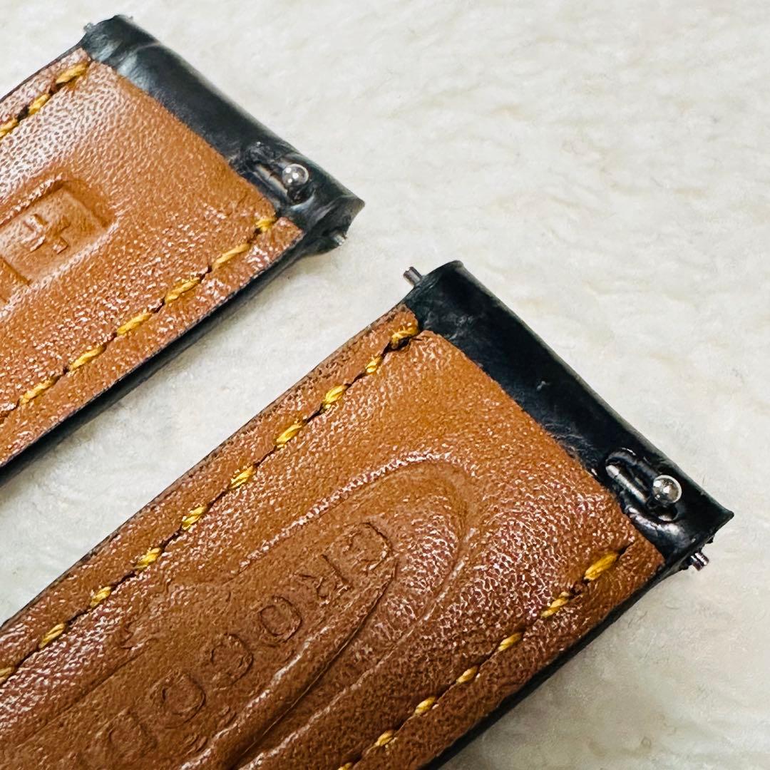 2005#19mm-16mmブラック★本物クロコダイル腕時計用ベルト★スイス製