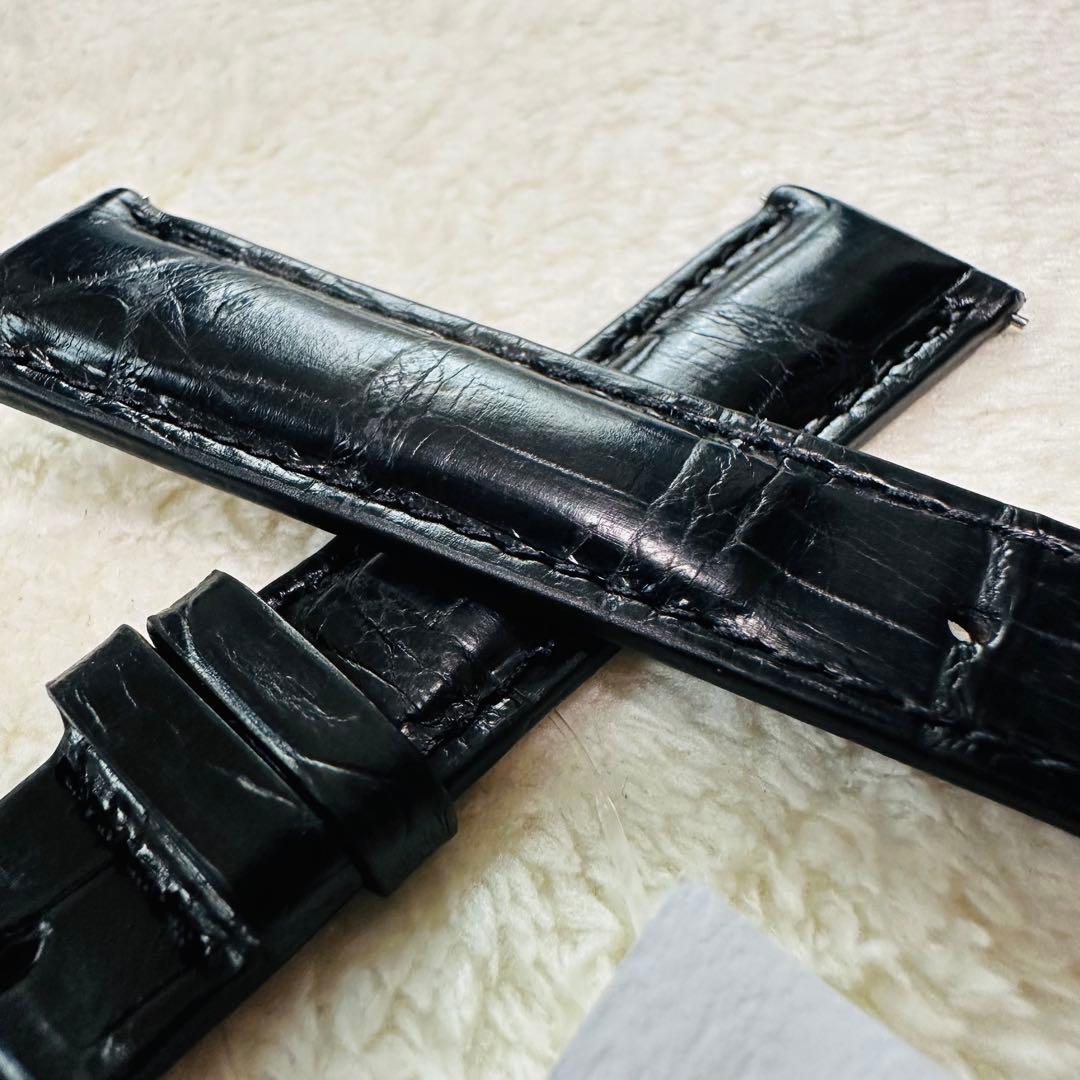 2005#19mm-16mmブラック★本物クロコダイル腕時計用ベルト★スイス製