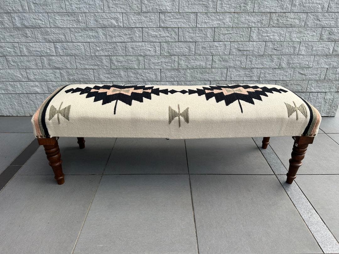 Ne WORKS キリム刺繍 木製脚ベンチスツール