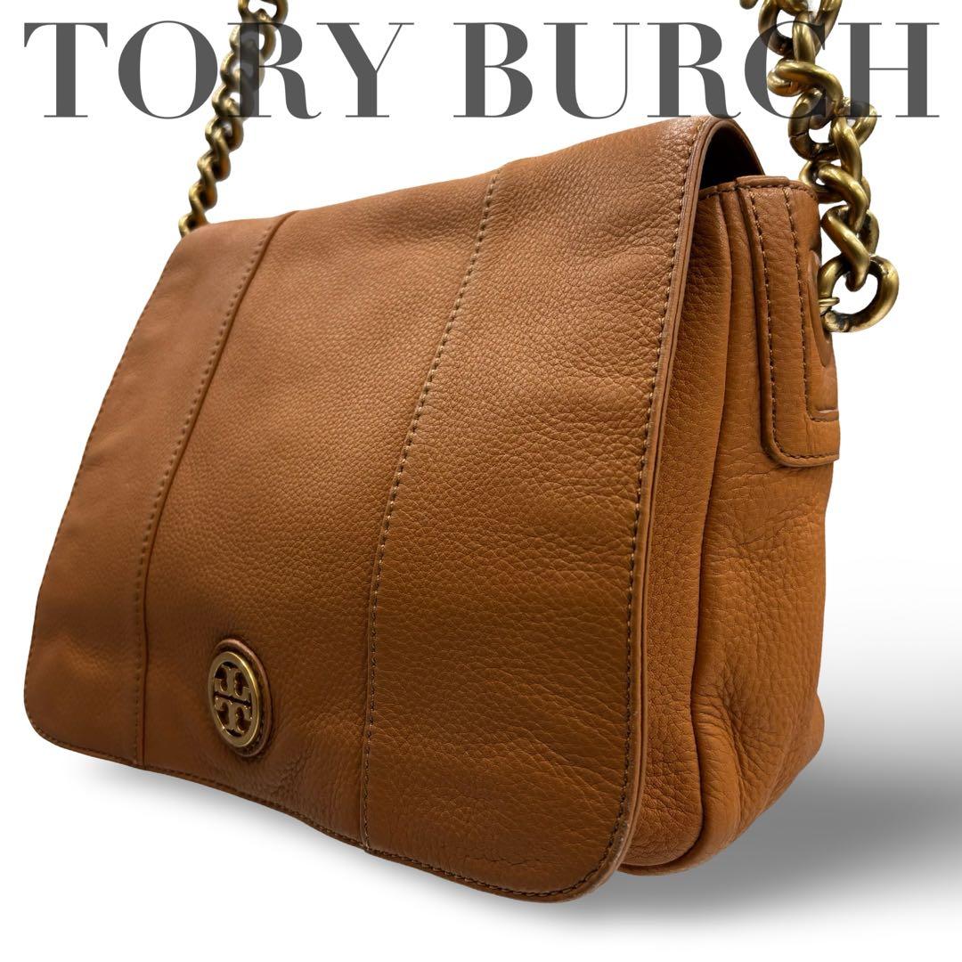 【良品】トリーバーチ　チェーンショルダーバッグ　レザー　ロゴ金具　肩掛け　大容量