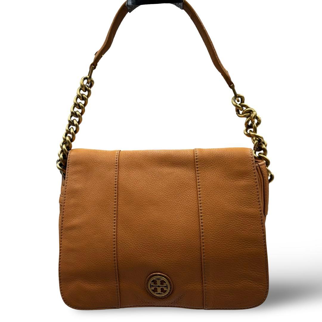 【良品】トリーバーチ　チェーンショルダーバッグ　レザー　ロゴ金具　肩掛け　大容量