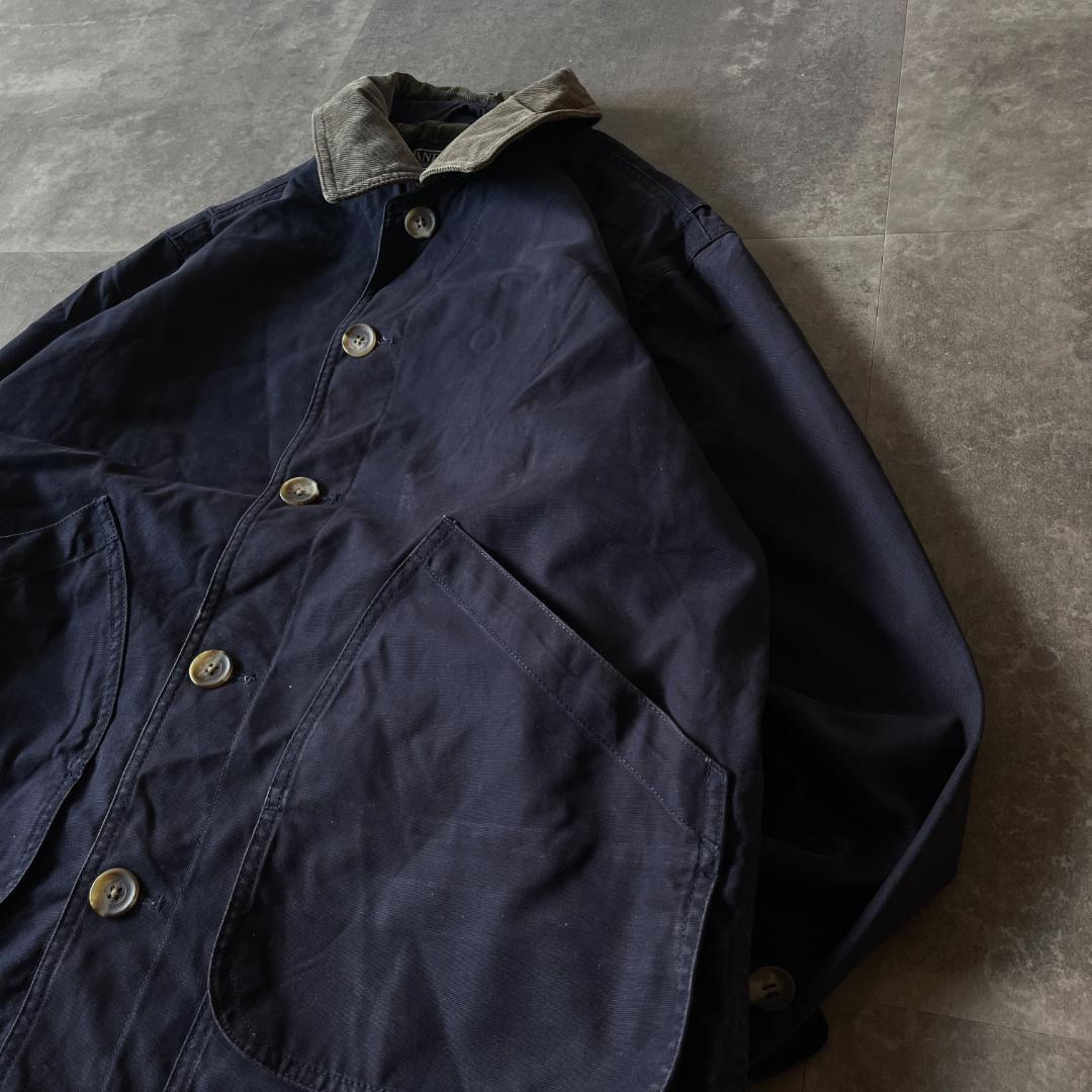 00s Lands' End カバーオール コーデュロイ襟 紺 XL A538