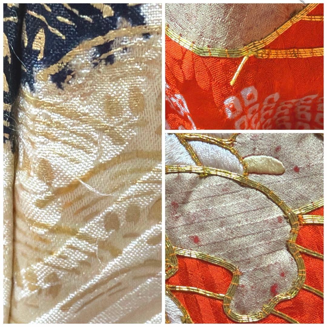 21 振袖フルセット 正絹 朱赤 黒 金彩 絞り 駒刺繍 レトロ アンティーク