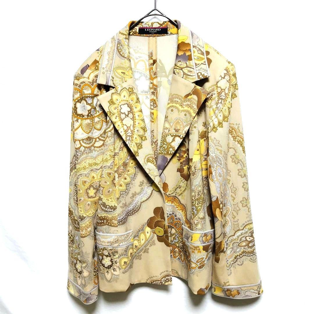 ☆LEONARD☆ レオナール テーラードジャケット ベージュ XL 総柄