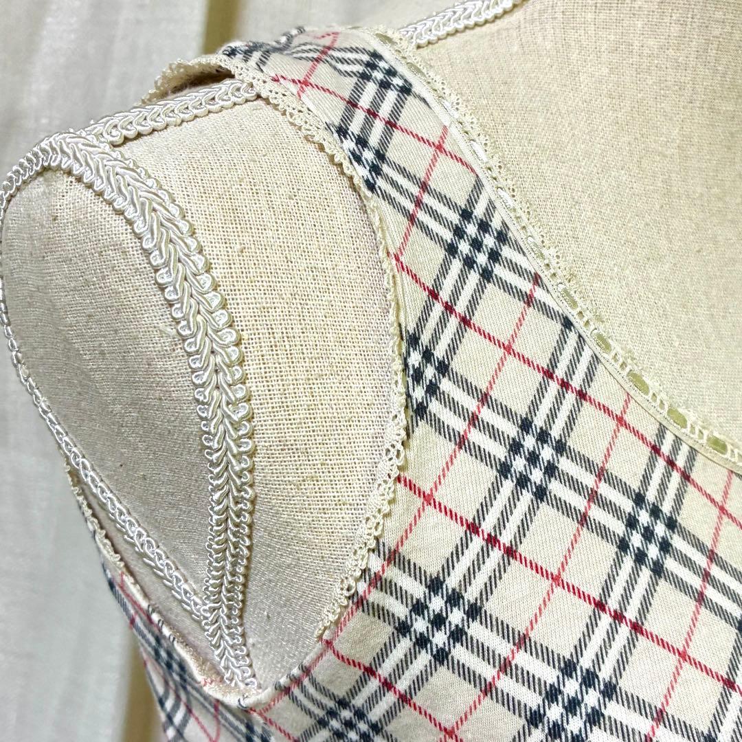 バーバリーブルーレーベル ノバチェックノースリーブ ホースロゴ刺繍 フリルレース