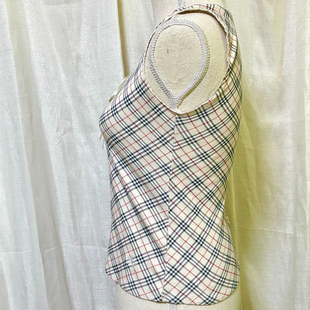 バーバリーブルーレーベル ノバチェックノースリーブ ホースロゴ刺繍 フリルレース