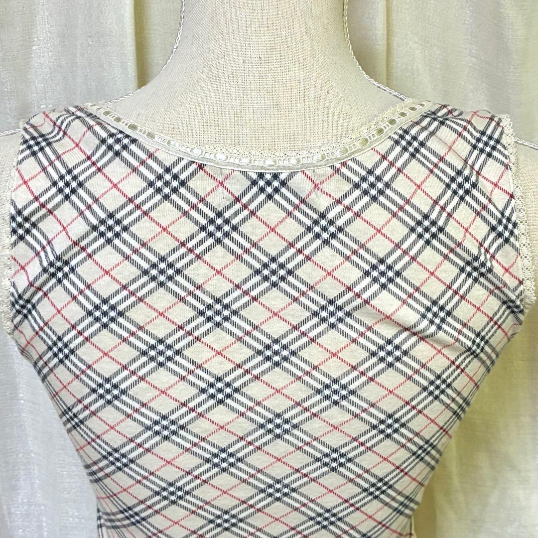 バーバリーブルーレーベル ノバチェックノースリーブ ホースロゴ刺繍 フリルレース