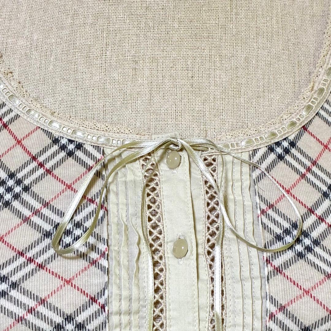 バーバリーブルーレーベル ノバチェックノースリーブ ホースロゴ刺繍 フリルレース