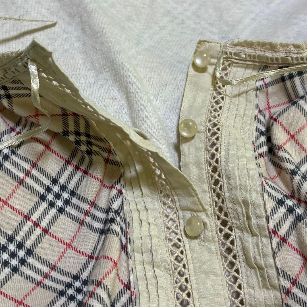 バーバリーブルーレーベル ノバチェックノースリーブ ホースロゴ刺繍 フリルレース