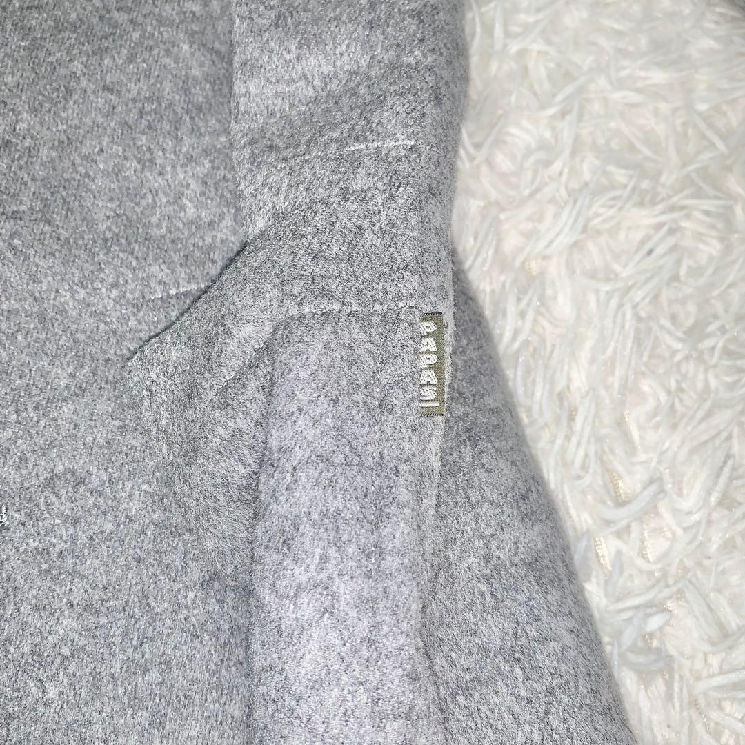 未使用級 パパスプラス メルトンコート ウール フード付 ふわふわ 縮絨 グレー