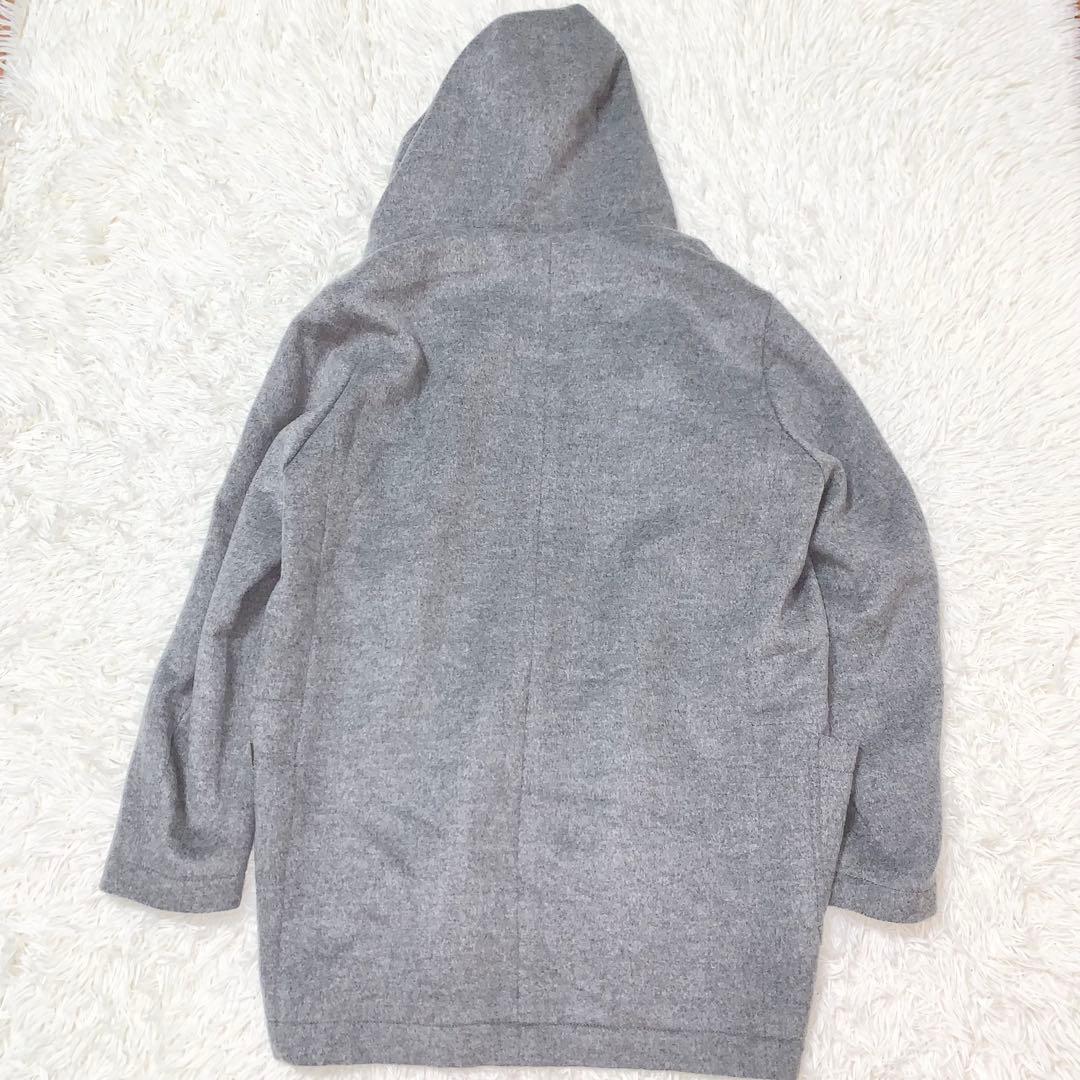 未使用級 パパスプラス メルトンコート ウール フード付 ふわふわ 縮絨 グレー