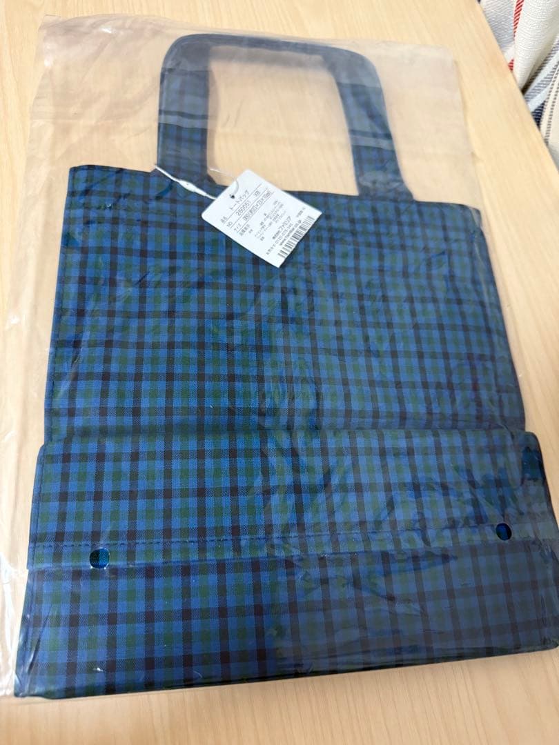 タグ付き familiarファミリア 青チェック ギンガム トートバッグ 小