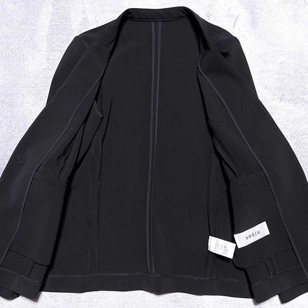 現行【未使用】SOEJU ノーカラージャケット 隠しボタン 40 L 黒