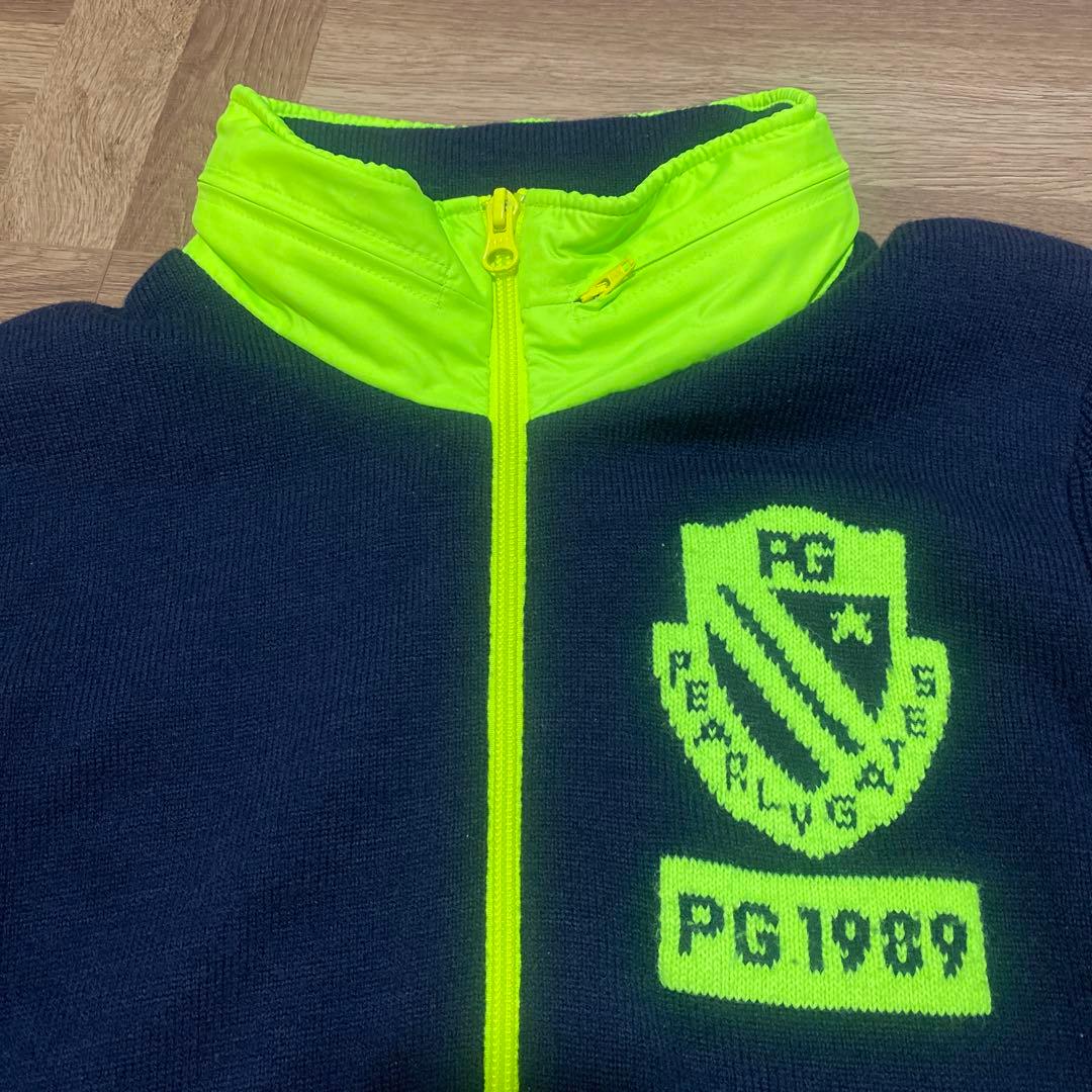 パーリーゲイツ♡ニットジップジャケット♡蓄熱♡ネイビー♡蛍光イエロー♡M