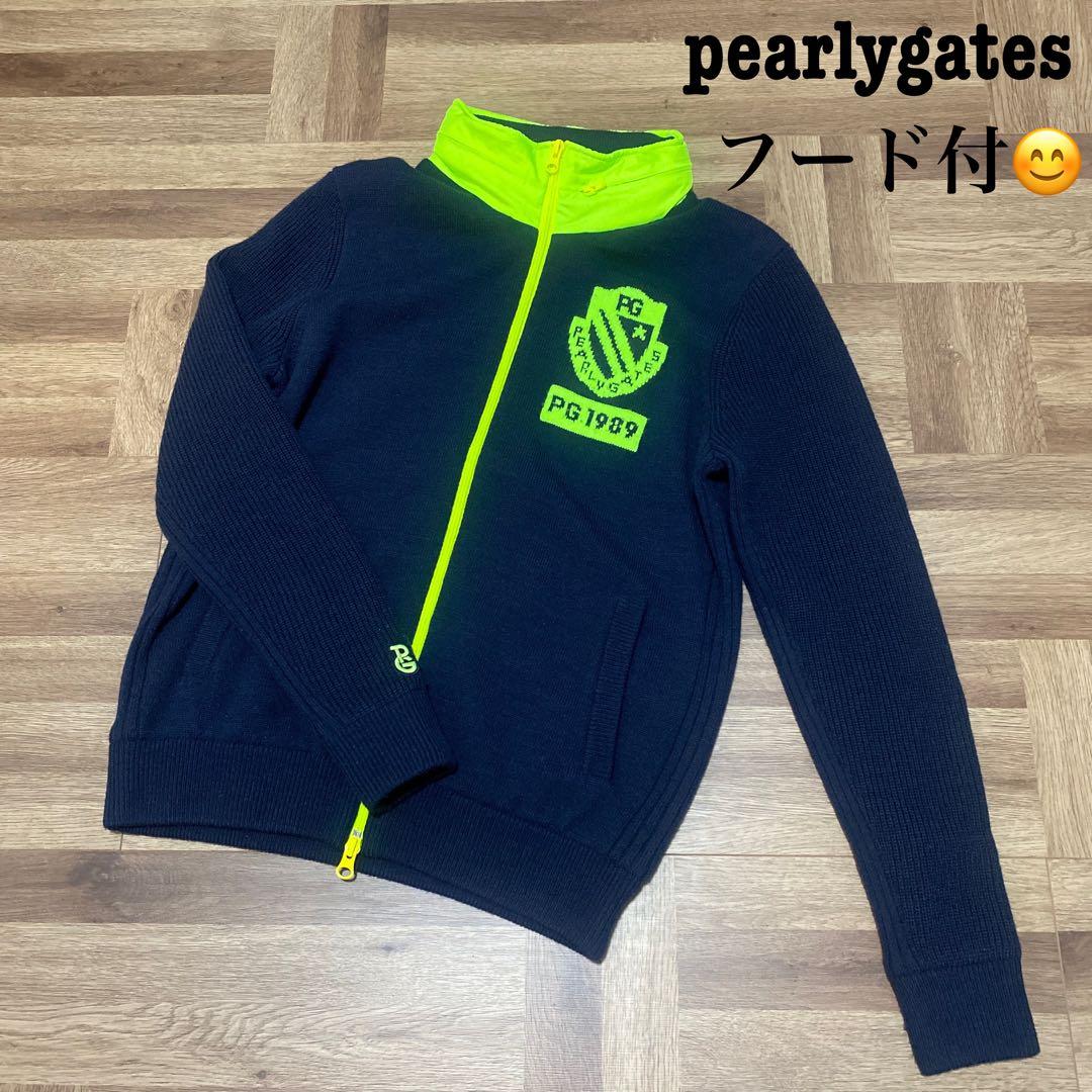 パーリーゲイツ♡ニットジップジャケット♡蓄熱♡ネイビー♡蛍光イエロー♡M