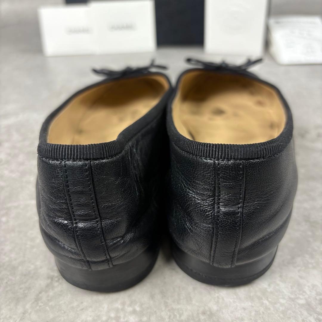 シャネル CHANEL ココマーク レザー フラットパンプス 36 1/2 黒