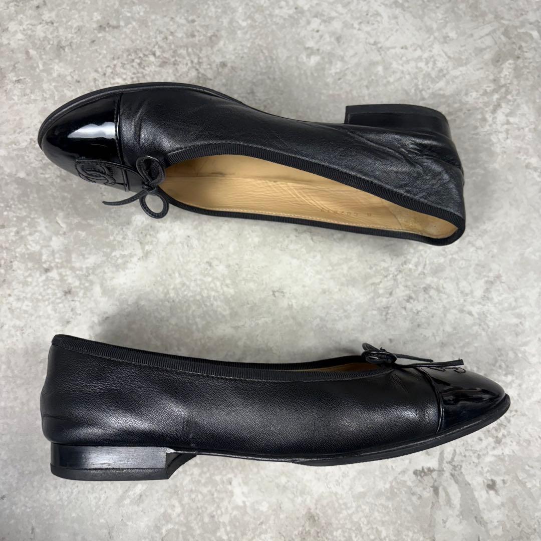 シャネル CHANEL ココマーク レザー フラットパンプス 36 1/2 黒