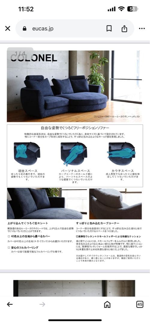 【値下げしました】株式会社ユーカスのコロネルソファ