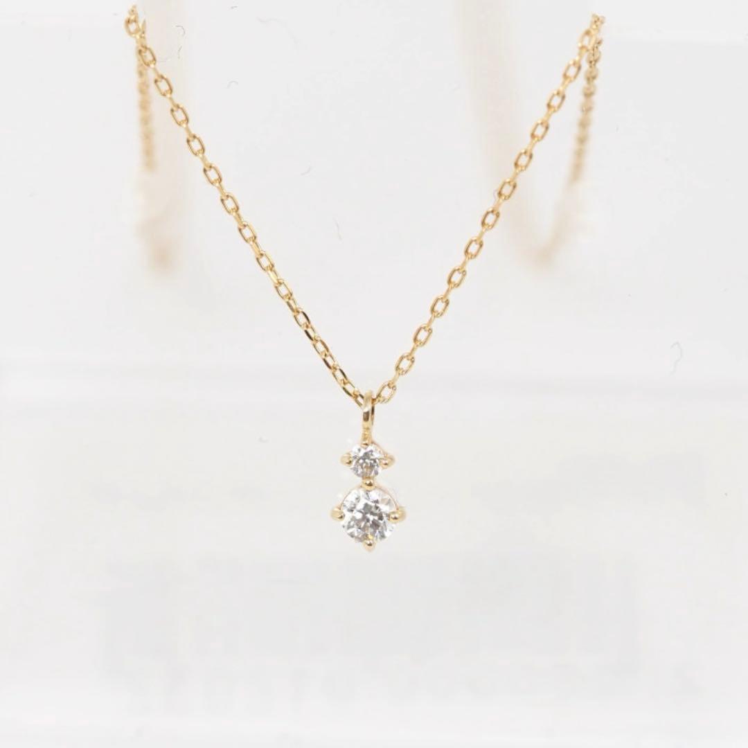 4°C 10K ダイヤモンド2ストーンネックレス