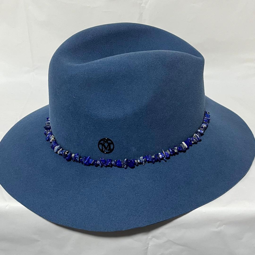 メゾンミッシェル パリ　サックスブルー　ウールフェルトハット　レディースLサイズ