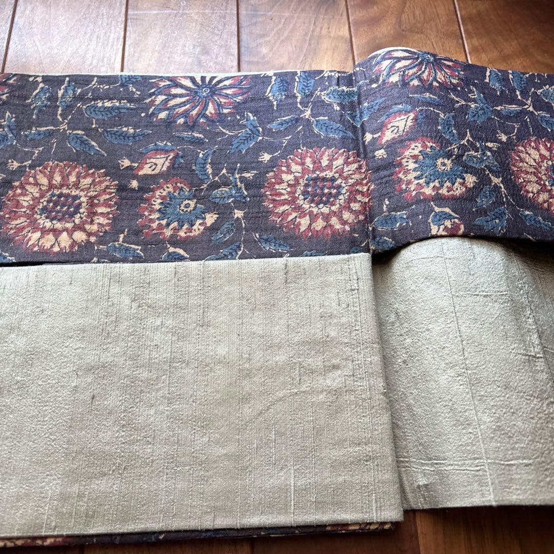 インド更紗　シルク織物　名古屋帯