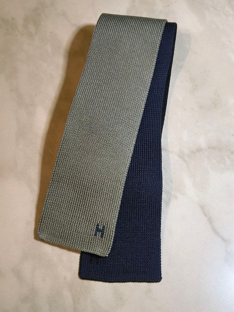 HERMES リバーシブル ネクタイ グリーン/ネイビー