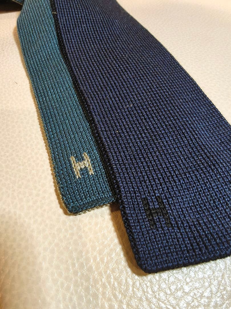 HERMES リバーシブル ネクタイ グリーン/ネイビー