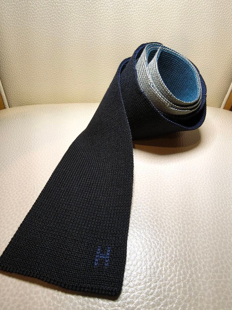 HERMES リバーシブル ネクタイ グリーン/ネイビー