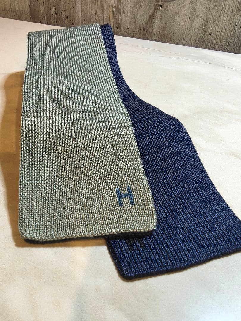 HERMES リバーシブル ネクタイ グリーン/ネイビー