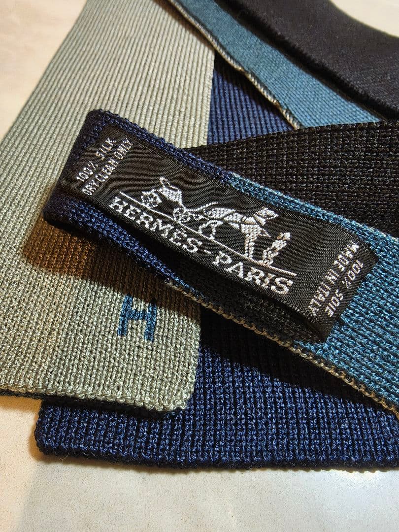 HERMES リバーシブル ネクタイ グリーン/ネイビー