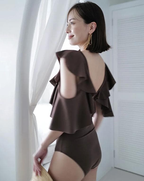 【新品】anuans　アニュアンス　フリルスリーブワンピース 水着　S　黒