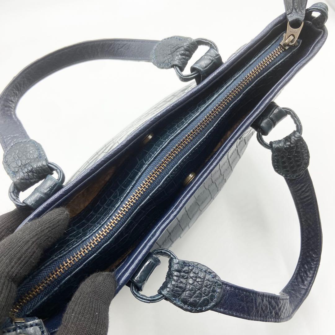 極美品　IBIZA イビサ　2way クロコダイル　マット　レザ　ネイビー