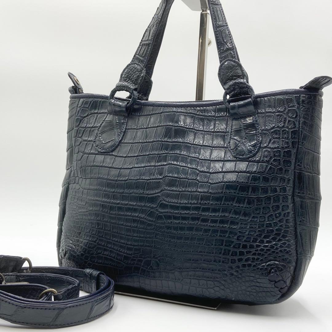 極美品　IBIZA イビサ　2way クロコダイル　マット　レザ　ネイビー