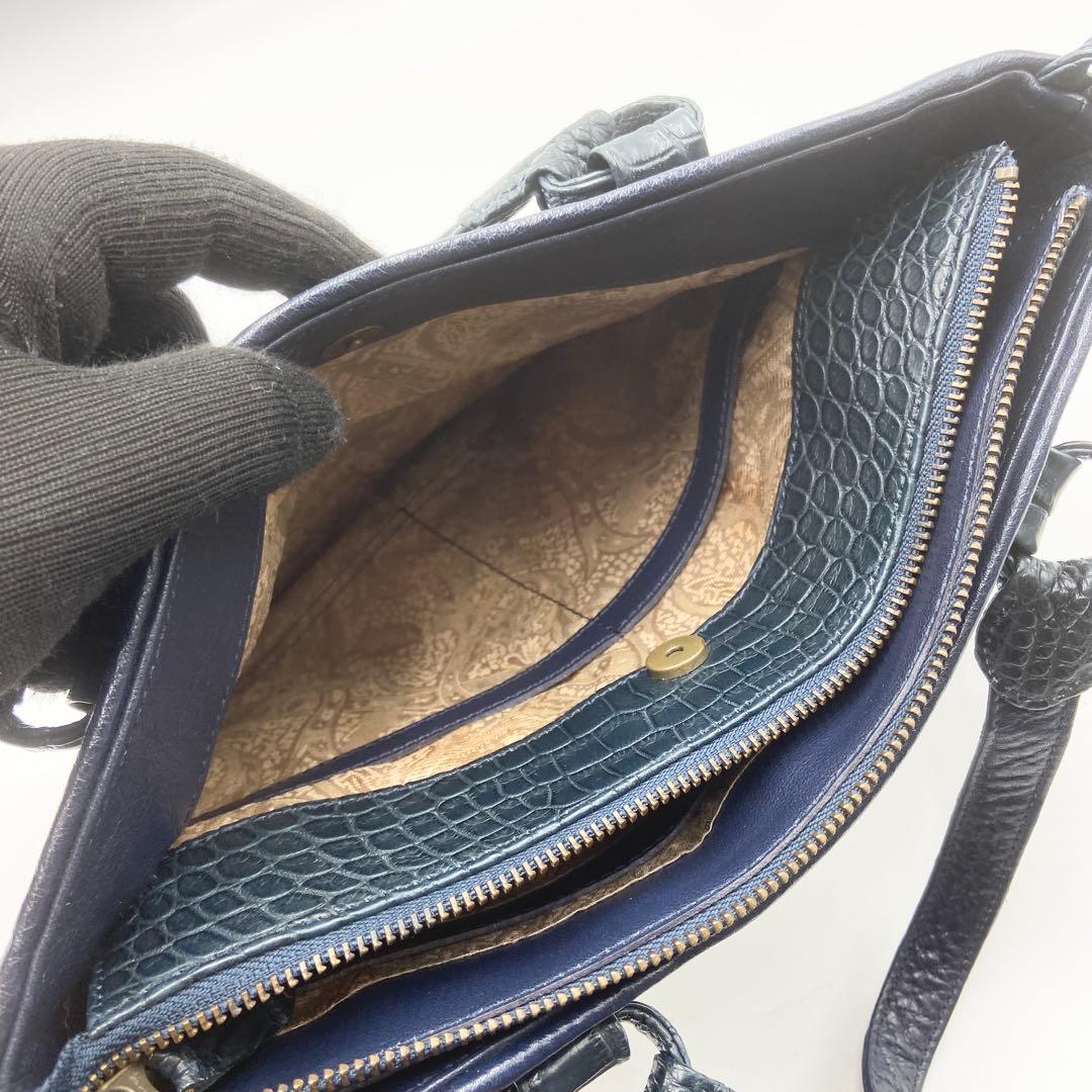 極美品　IBIZA イビサ　2way クロコダイル　マット　レザ　ネイビー