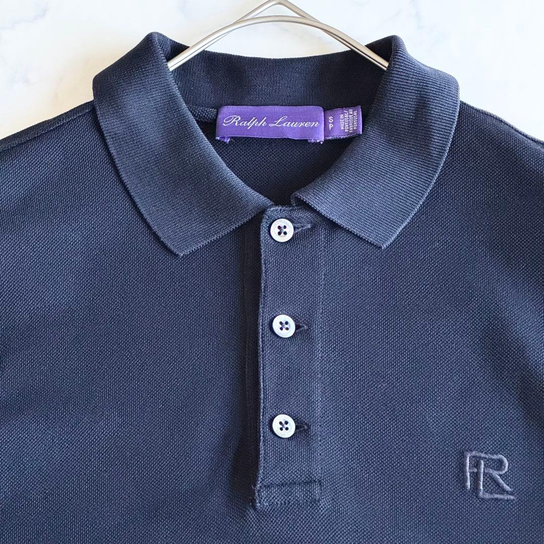 極美品 2023SS ラルフローレン パープルレーベル ポロシャツ ロゴ刺繍 紺