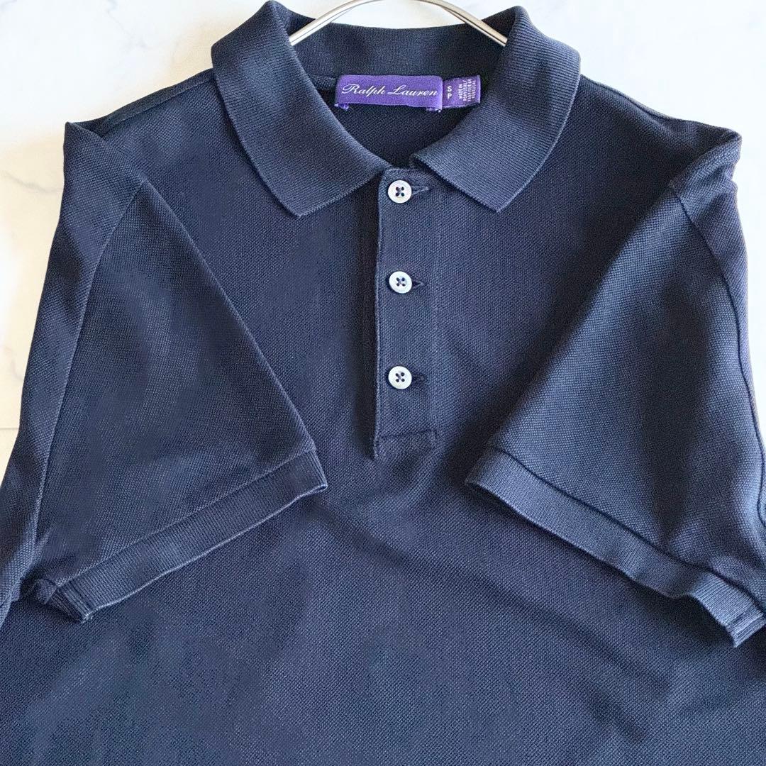 極美品 2023SS ラルフローレン パープルレーベル ポロシャツ ロゴ刺繍 紺