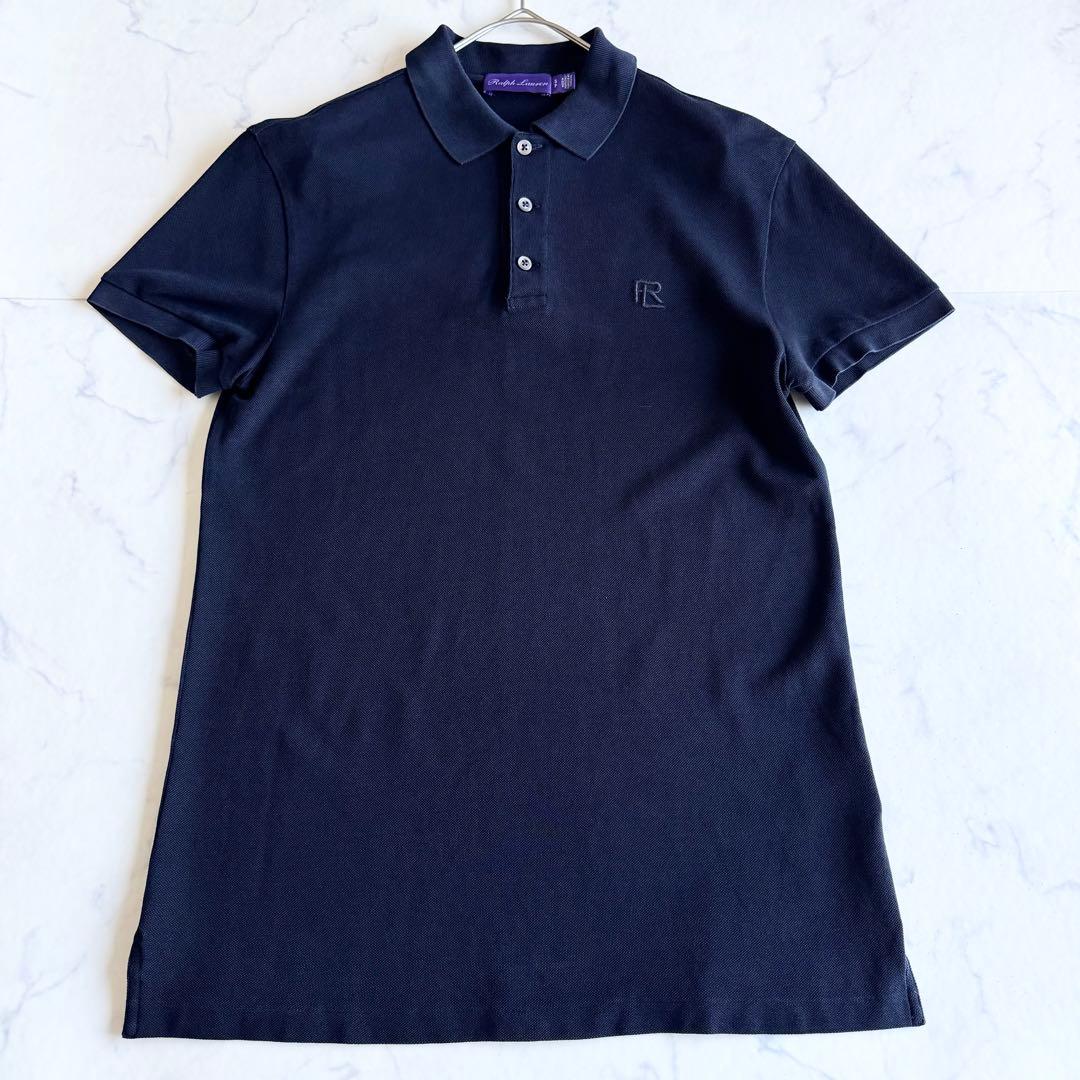 極美品 2023SS ラルフローレン パープルレーベル ポロシャツ ロゴ刺繍 紺