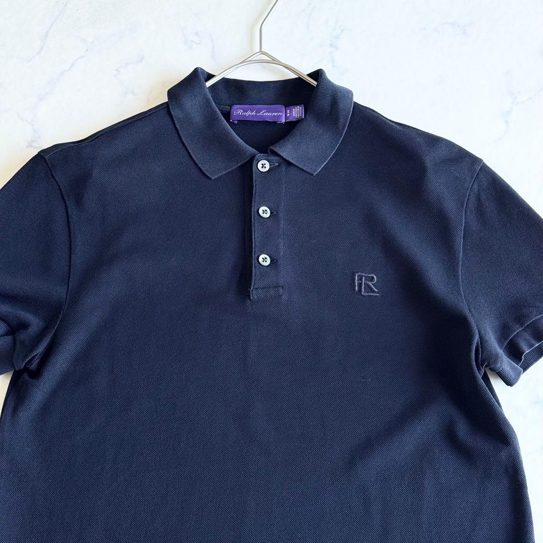 極美品 2023SS ラルフローレン パープルレーベル ポロシャツ ロゴ刺繍 紺