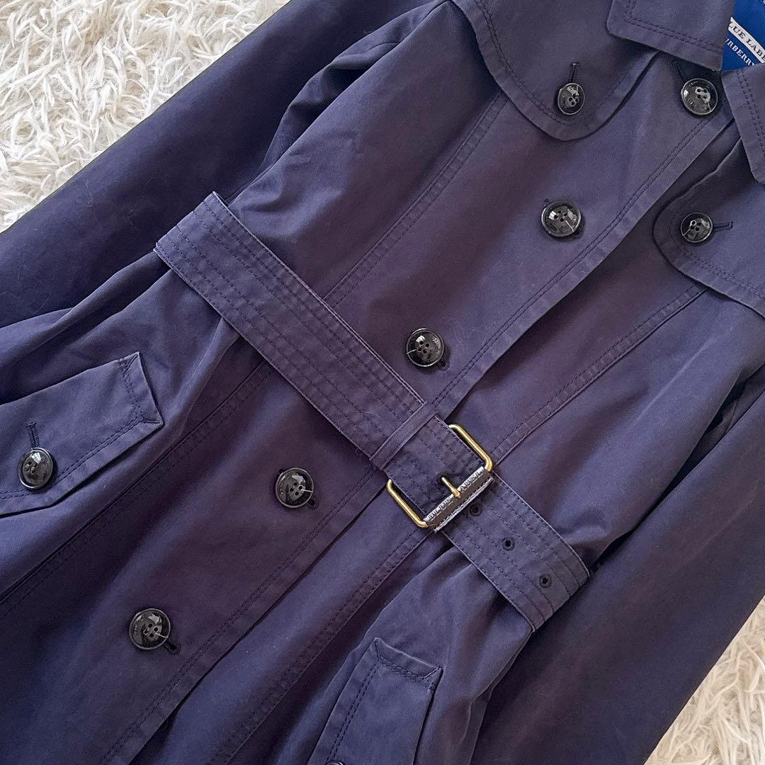 バーバリーブルーレーベル✨トレンチコート ノバチェック ベルト フレア 紺 38