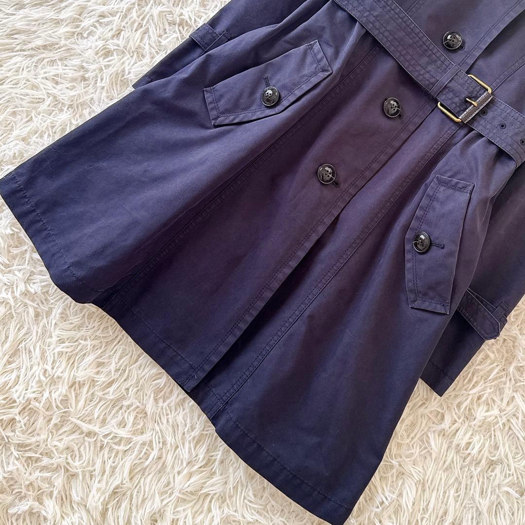 バーバリーブルーレーベル✨トレンチコート ノバチェック ベルト フレア 紺 38