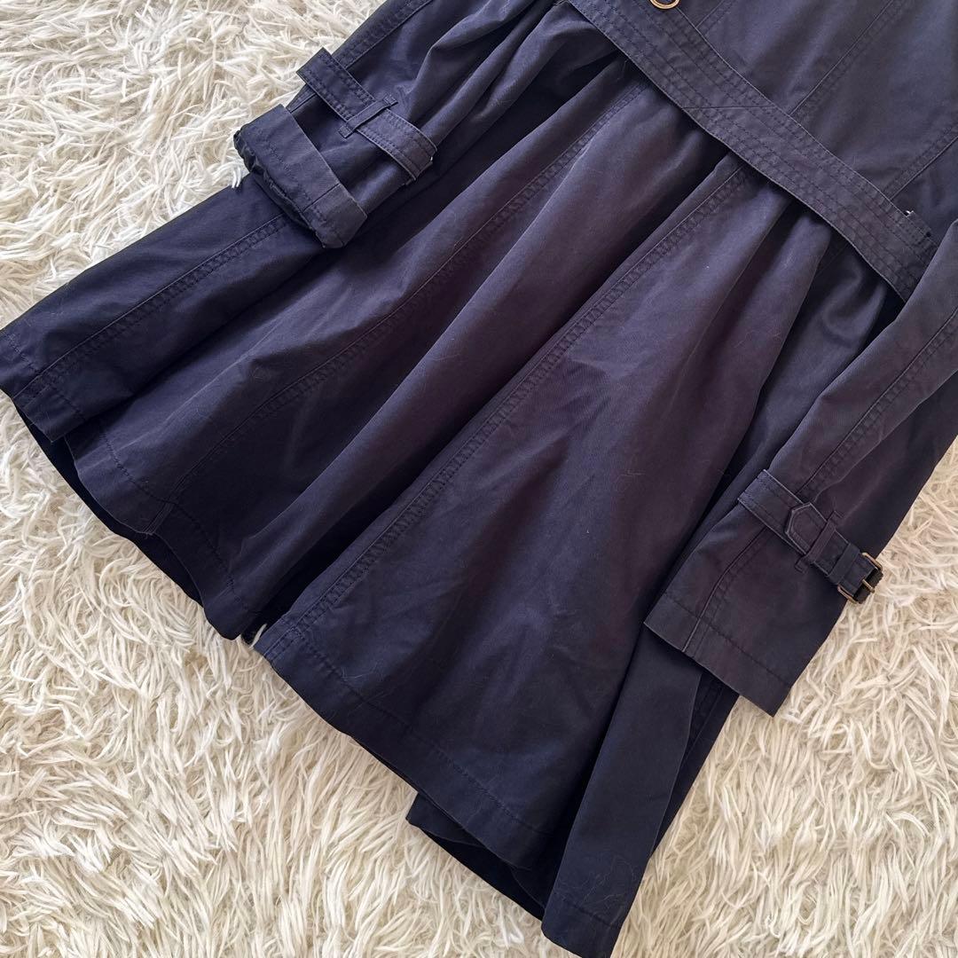 バーバリーブルーレーベル✨トレンチコート ノバチェック ベルト フレア 紺 38