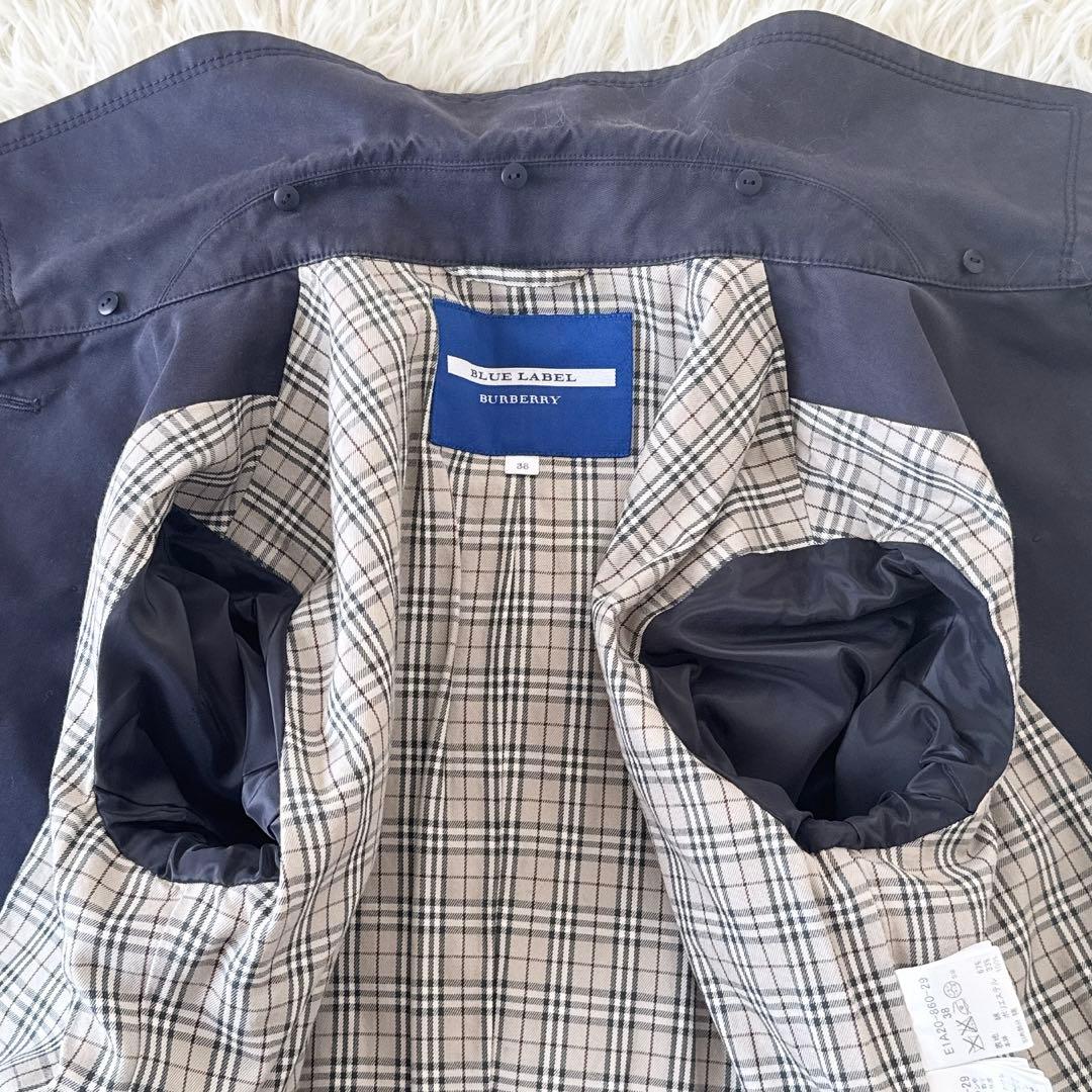 バーバリーブルーレーベル✨トレンチコート ノバチェック ベルト フレア 紺 38