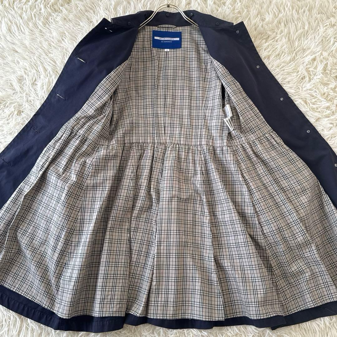 バーバリーブルーレーベル✨トレンチコート ノバチェック ベルト フレア 紺 38