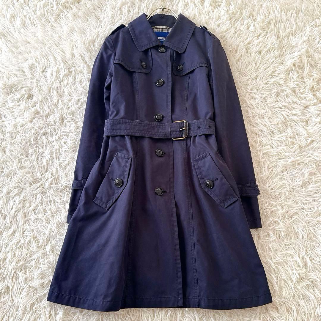 バーバリーブルーレーベル✨トレンチコート ノバチェック ベルト フレア 紺 38
